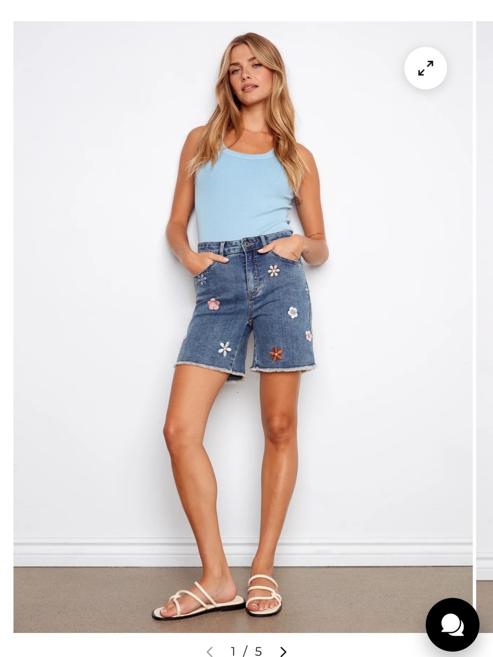 CHARLIE B Embroidered Stretch denim shorts US14
